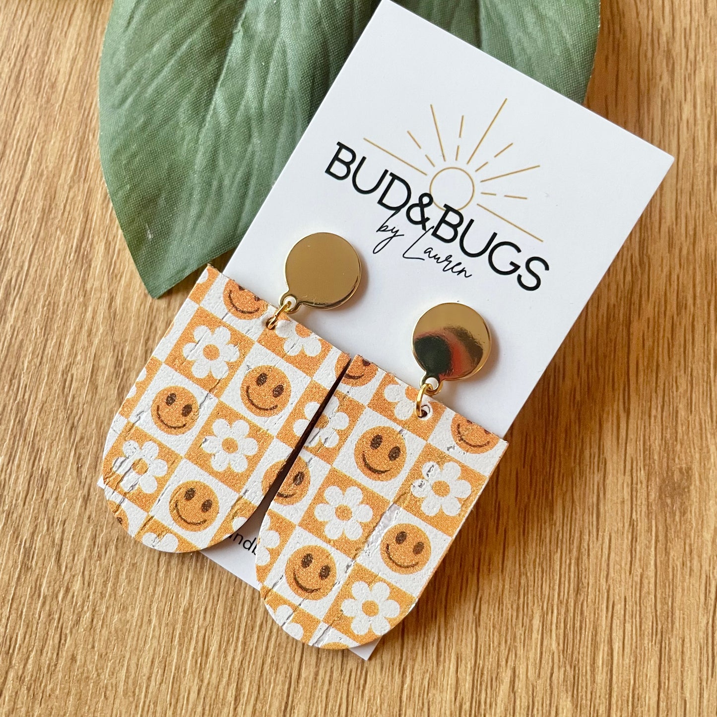 Gold Smiley Drop Earrings