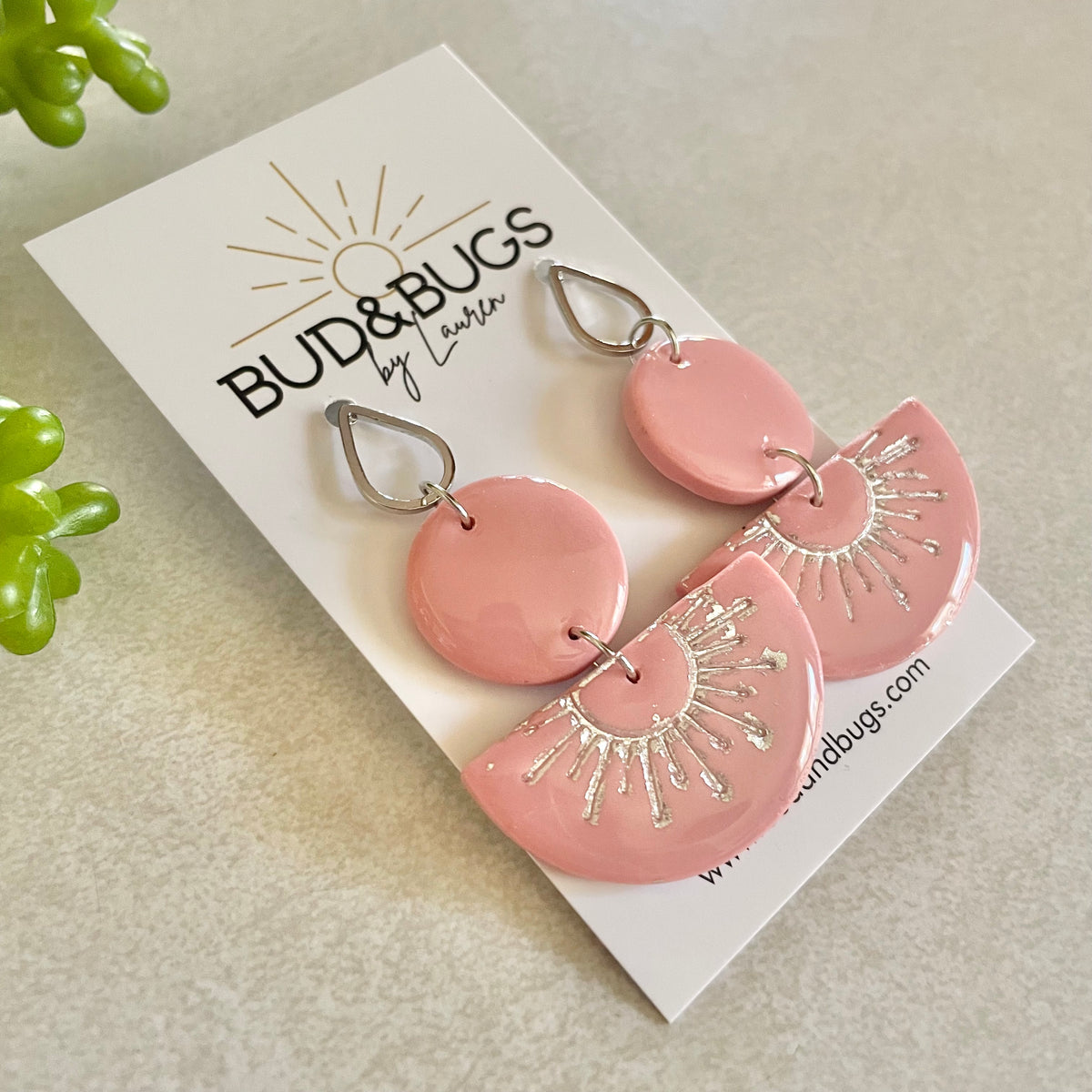 Pink Silver Foil Sunburst Dangles