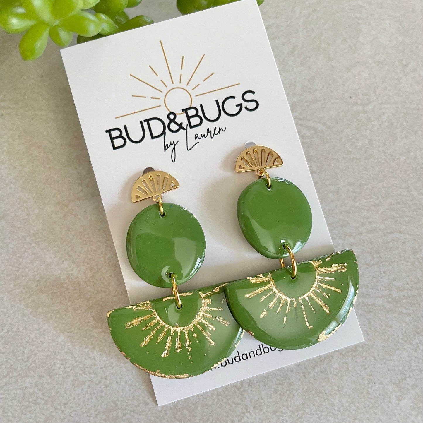 Olive Foil Drop Earrings