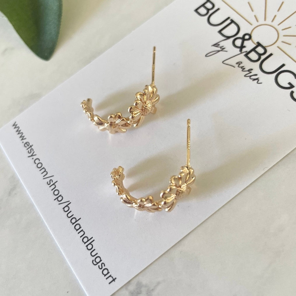 Gold Plated Floral Hoop Studs