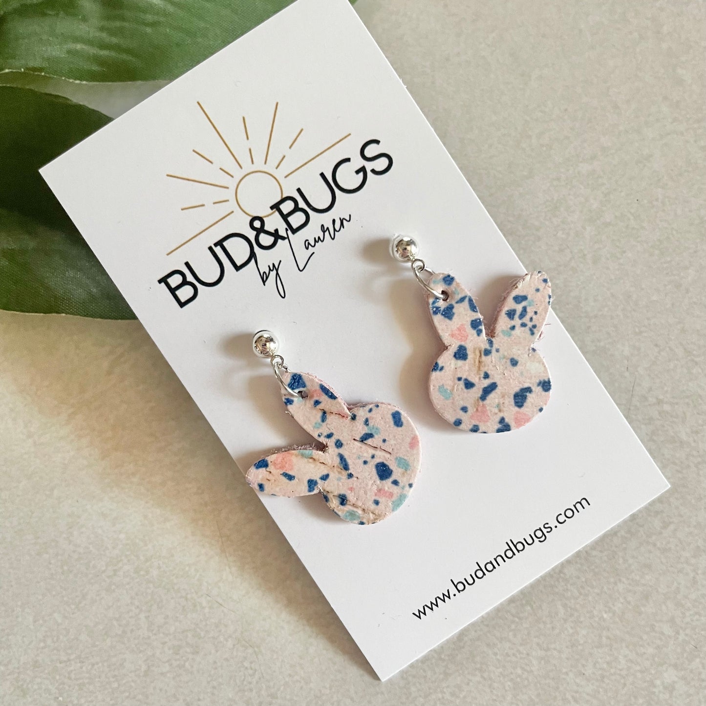 Pink Speckled Bunny Drop Earrings
