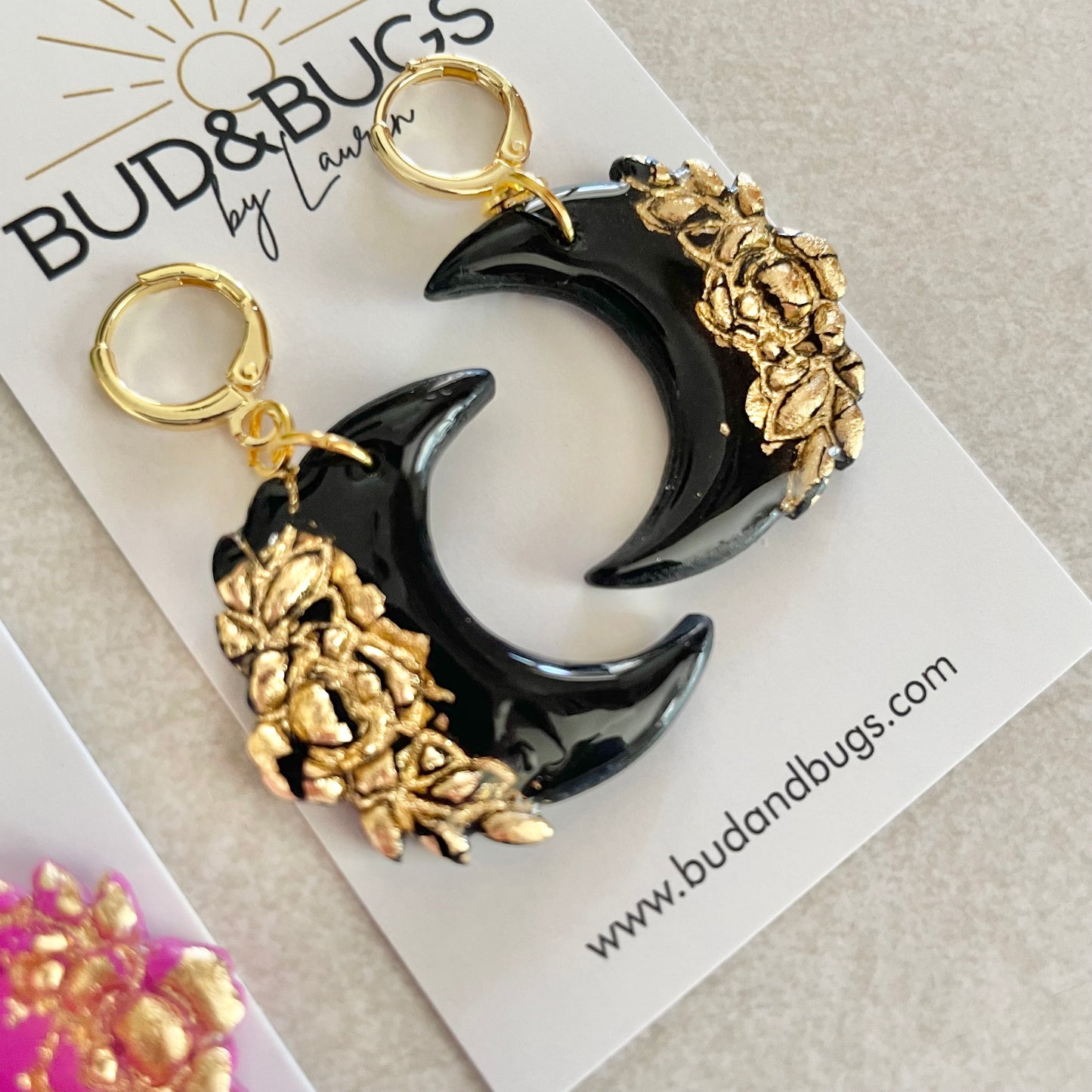 Gold Foil & Shine Moon Dangles