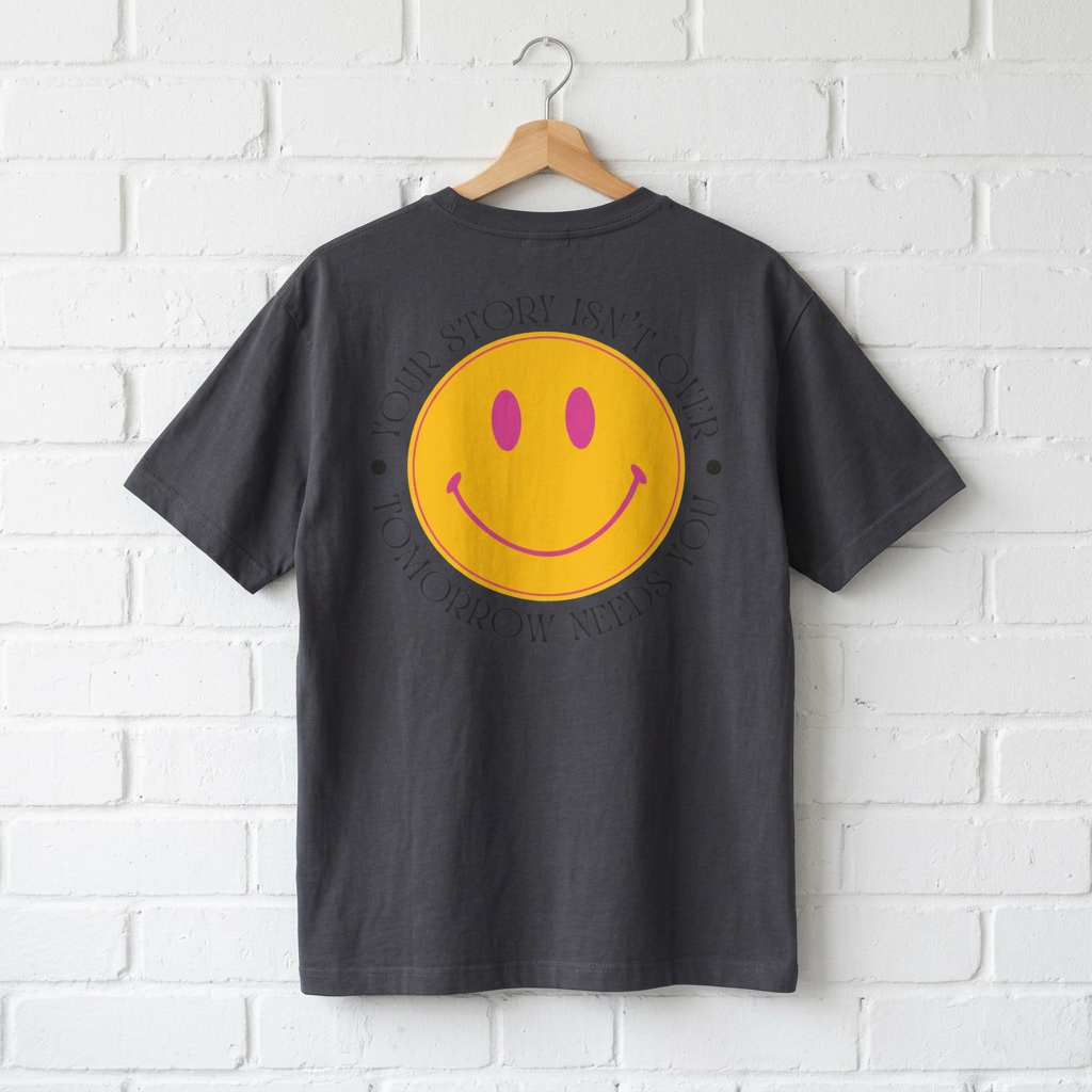 Your Story Isn't Over Smiley Face Graphic Tee — Oversized Boxy T‑Shirt