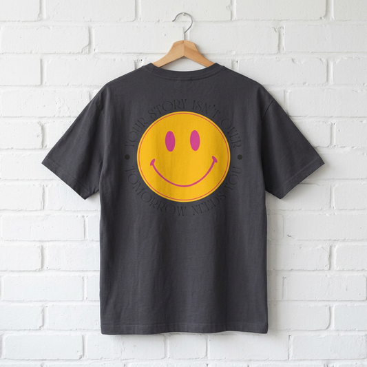 Your Story Isn't Over Smiley Face Graphic Tee — Oversized Boxy T‑Shirt