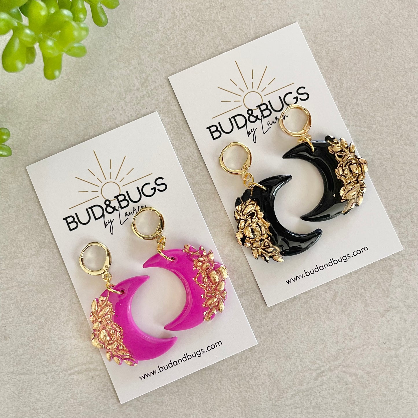 Gold Foil & Shine Moon Dangles