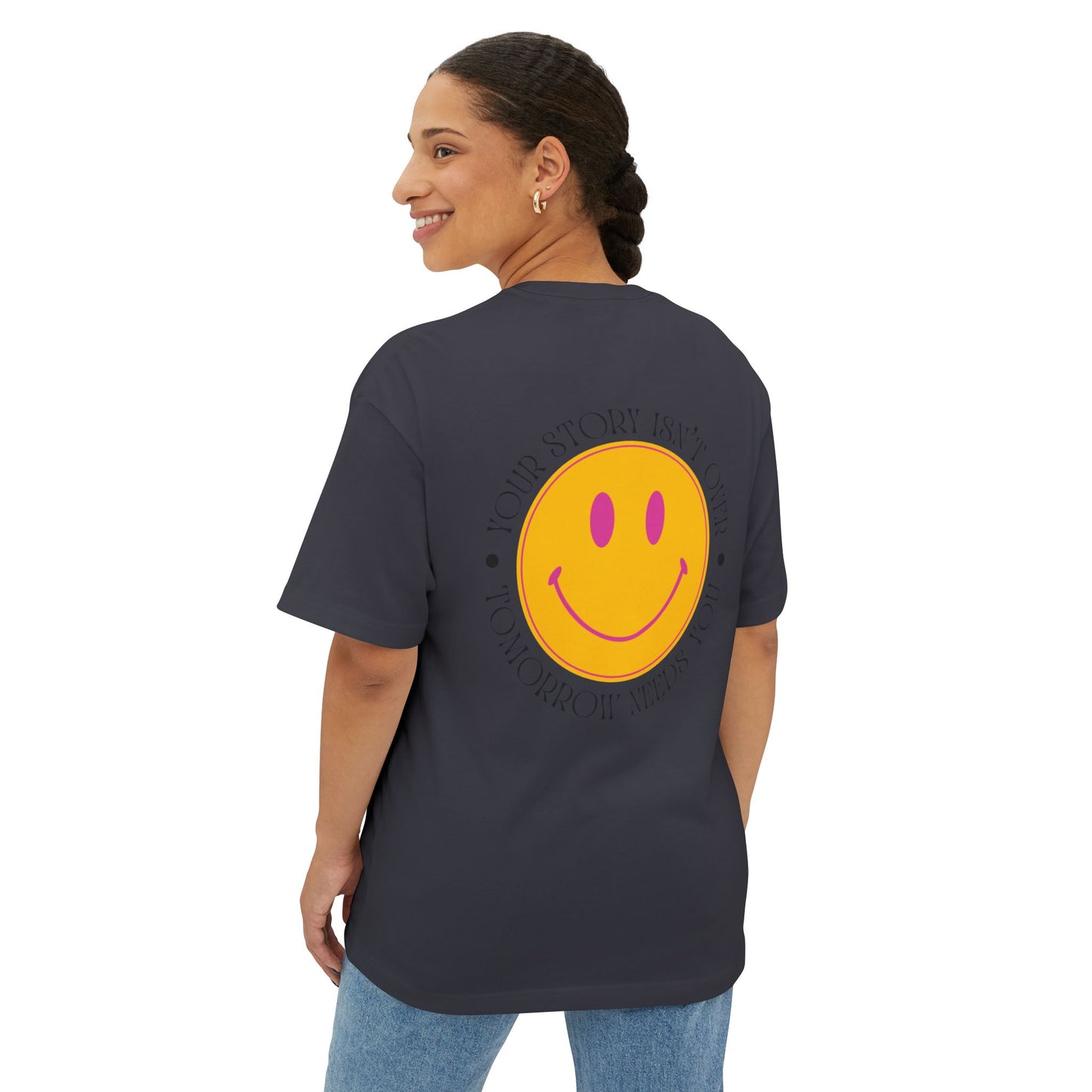 Your Story Isn't Over Smiley Face Graphic Tee — Oversized Boxy T‑Shirt