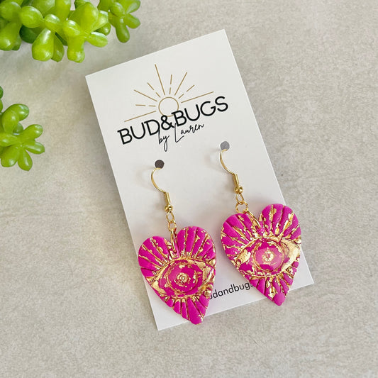 Fuchsia & Gold Evil Eye Dangles