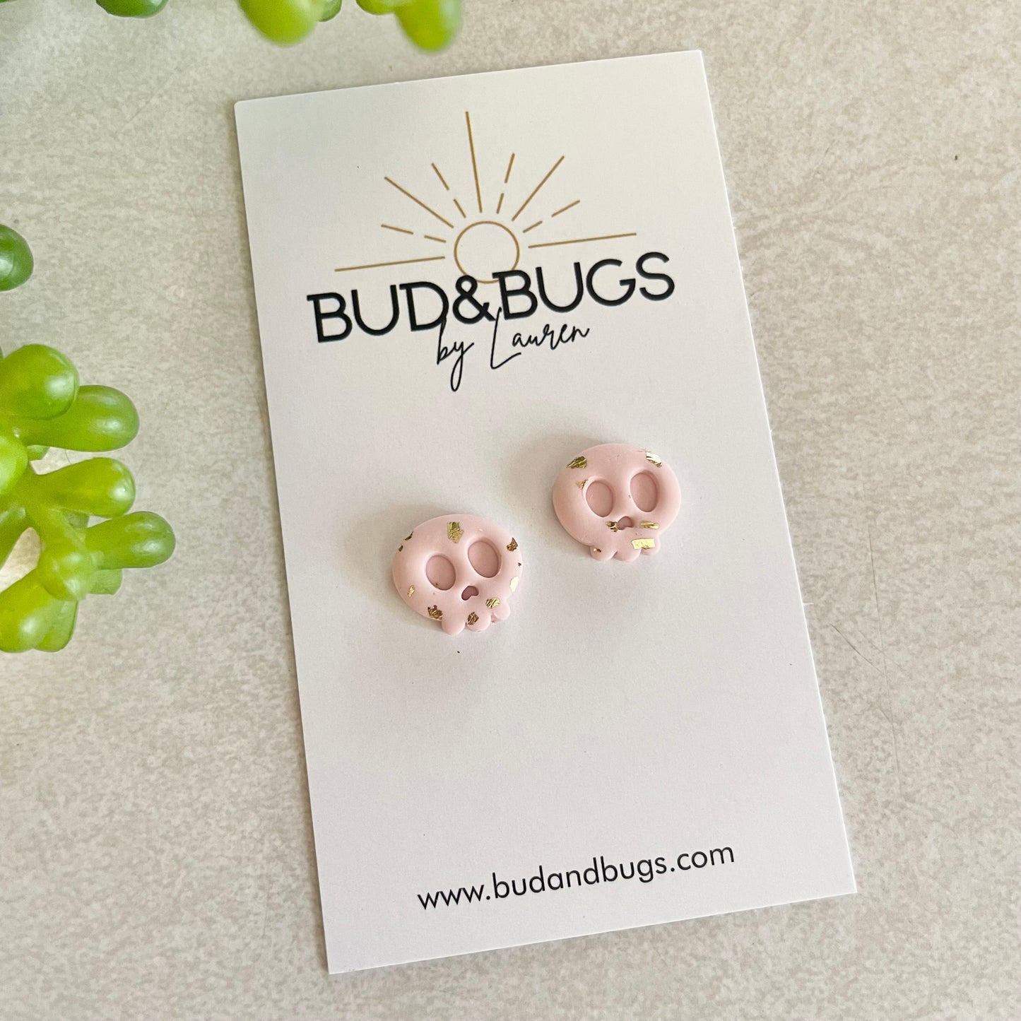 Pink & Gold Skelly Studs