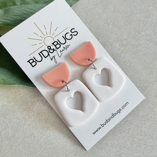 White Heart Drop Earrings