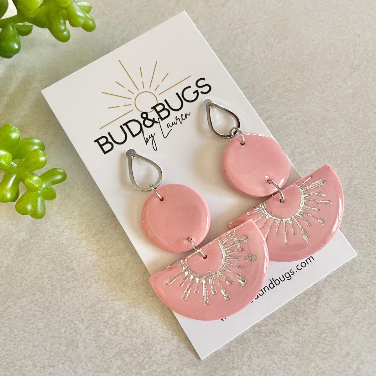 Pink Silver Foil Sunburst Dangles