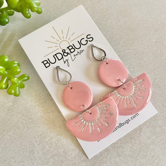 Pink Silver Foil Sunburst Dangles