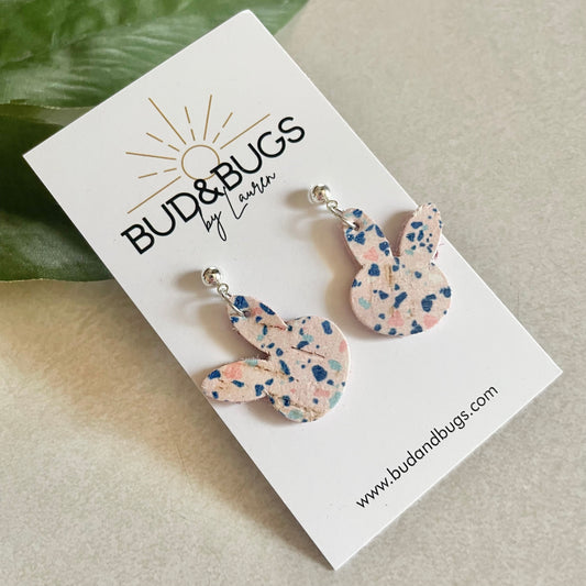 Pink Speckled Bunny Drop Earrings