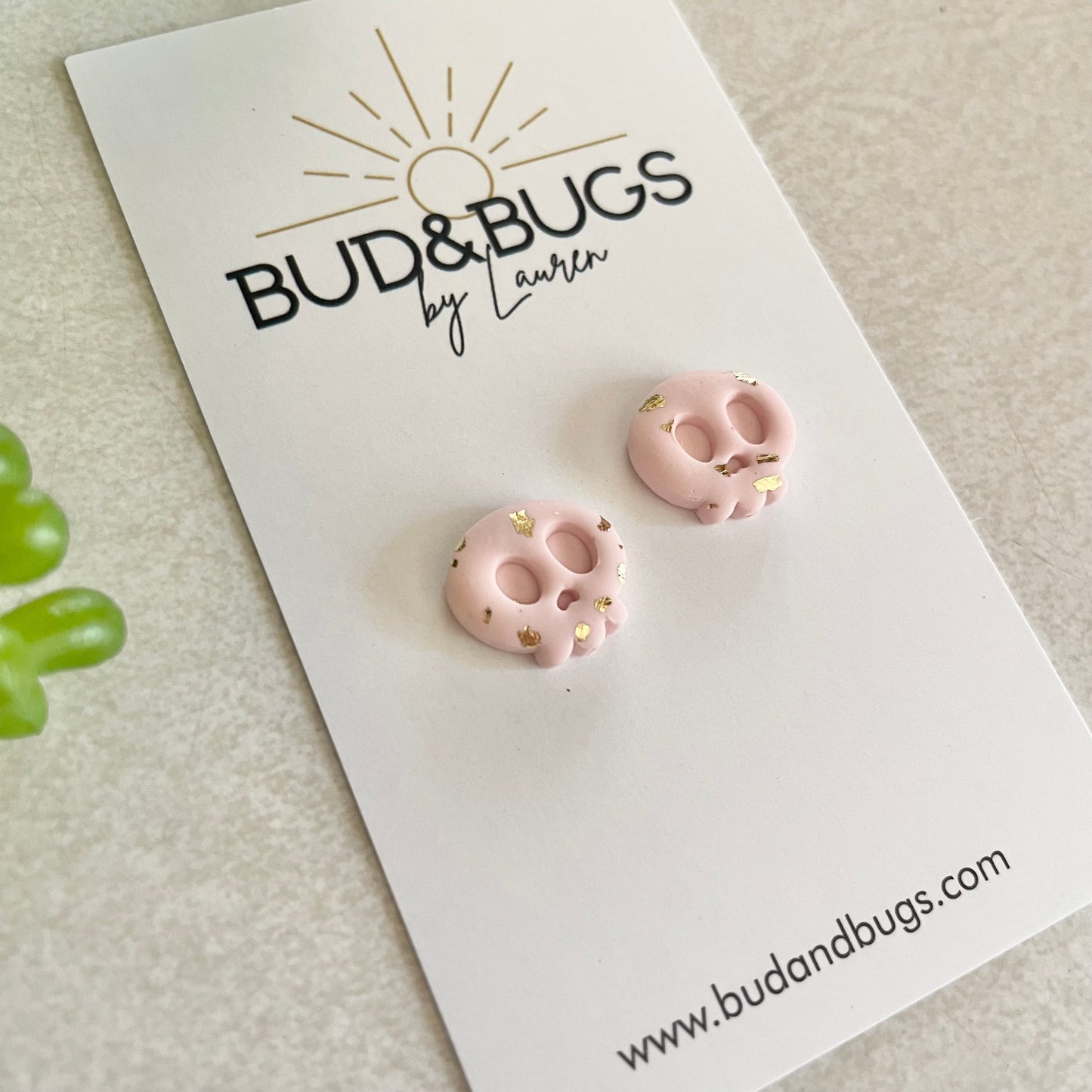 Pink & Gold Skelly Studs