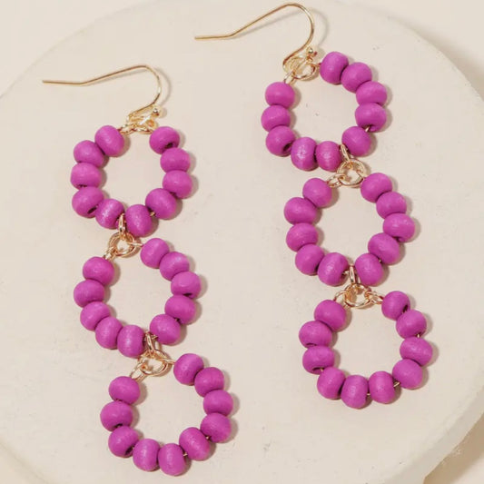 Magenta Wooden Beaded Dangle Earring