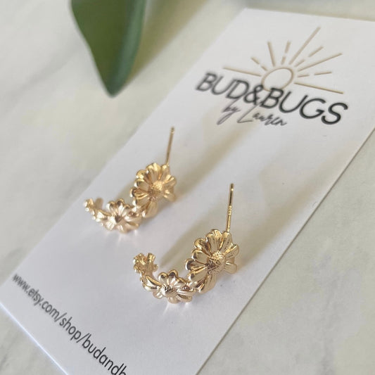 Gold Plated Floral Hoop Studs