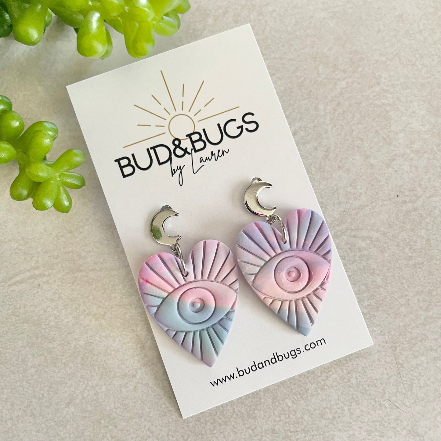 Pastel Evil Eye & Moon Drop Earrings
