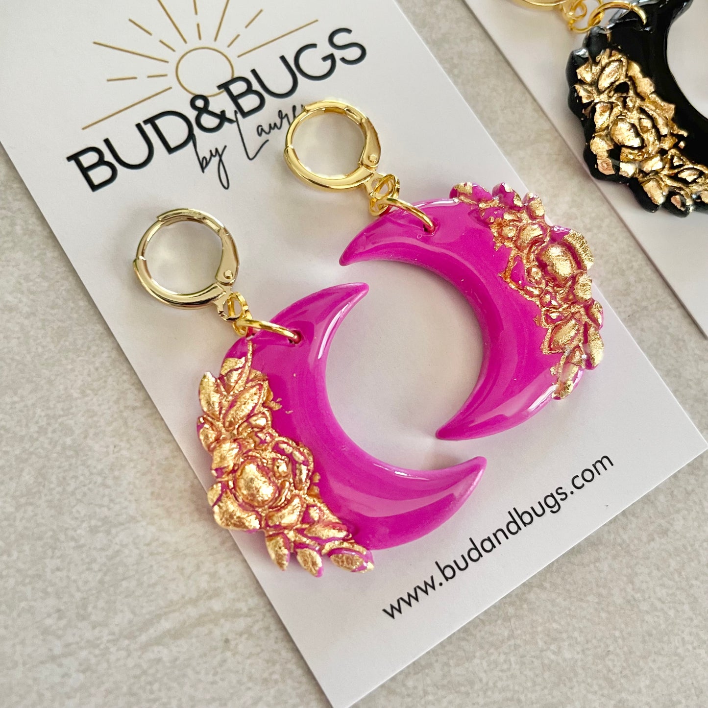 Gold Foil & Shine Moon Dangles