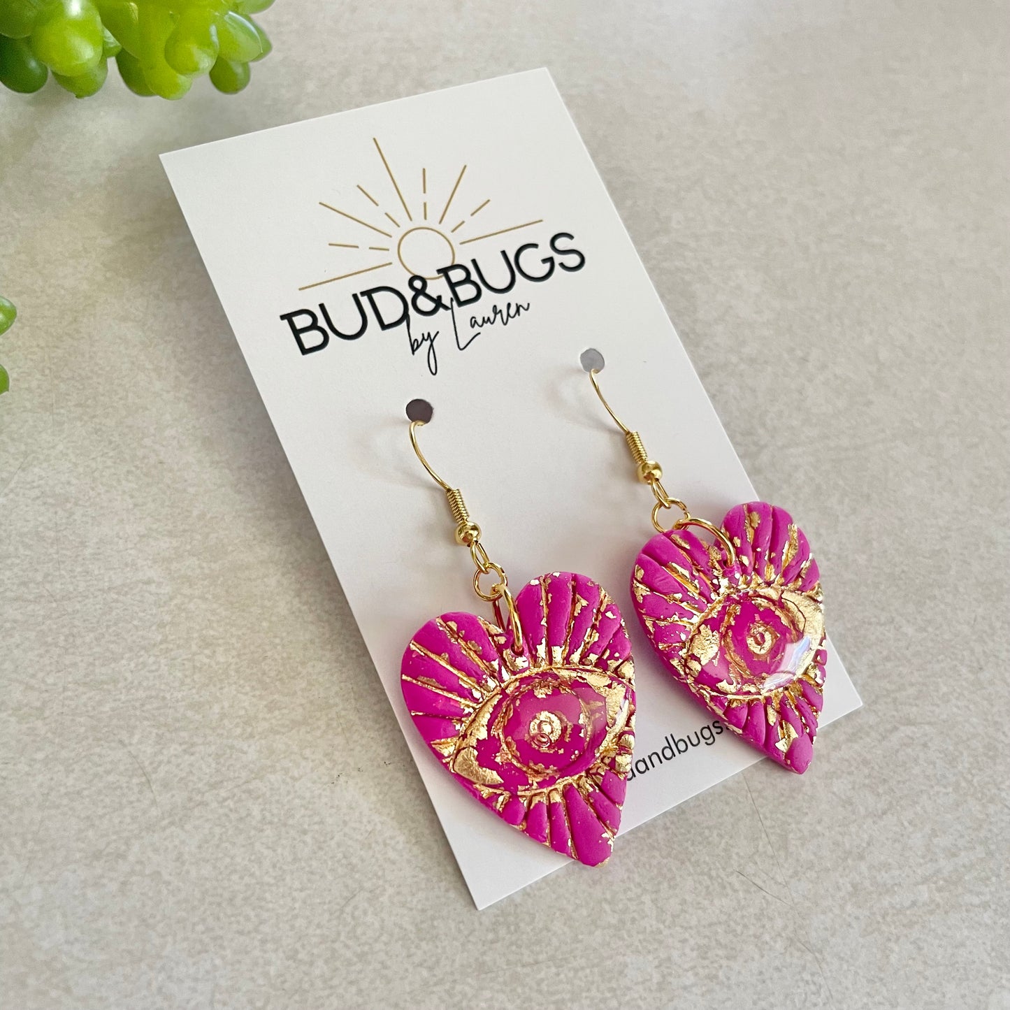 Fuchsia & Gold Evil Eye Dangles