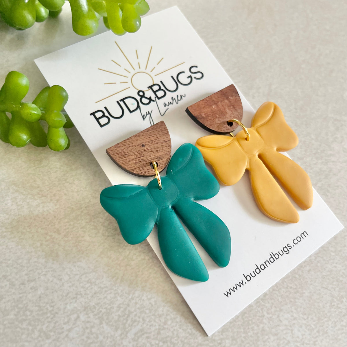 Green & Gold Large Bow Drops